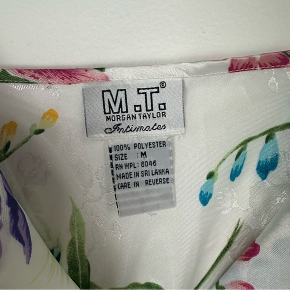 Morgan Taylor Intimates Slip Dress Size Medium White Floral Satin Y2K Girlcore - Picture 8 of 9